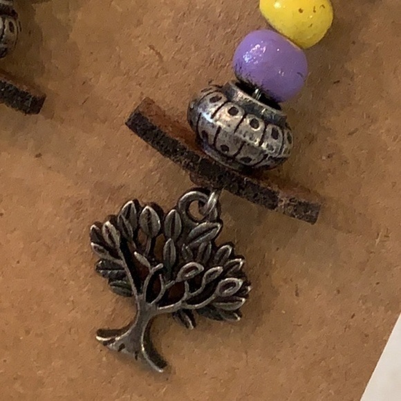 💐5/25 tree of life charm leather crystal bead dangle drop earrings - Picture 5 of 8